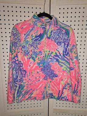 Lilly Pulitzer Multicolor Floral Half-Zip Pullover Pink, Blue & Green Skipper XS